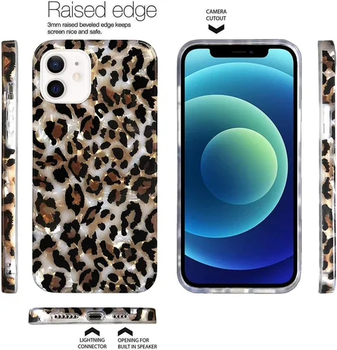 Miniatura 3 de J.west - Funda compatible con iPhone 12/12 Pro de 6.1 pulgadas, elegante y transparente, con estampado de leopardo y guepardo, diseño nacarado