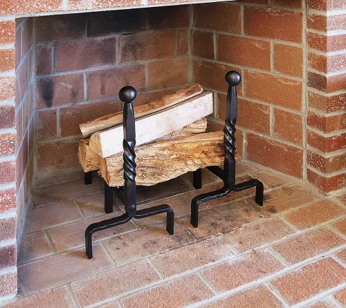 Miniatura 3 de Minuteman International Extremo de bola de hierro forjado chimenea andirons par, negro