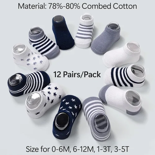Miniatura 4 de Looching Calcetines tobilleros antideslizantes para bebés y niños pequeños, 12 pares de calcetines antideslizantes de algodón para niños y niñas