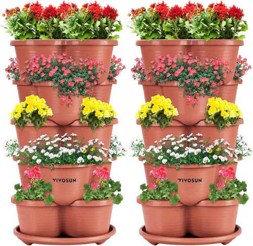 Miniatura 12 de VIVOSUN - Jardinera vertical apilable de 5 niveles para fresas, flores, hierbas y verduras, color marrón