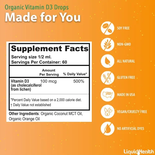 Miniatura 5 de LIQUIDHEALTH Vitamina D3 4000 UI, gotas líquidas orgánicas de vitamina D USDA para adultos y niños, vitamina D vegana para apoyo del sistema
