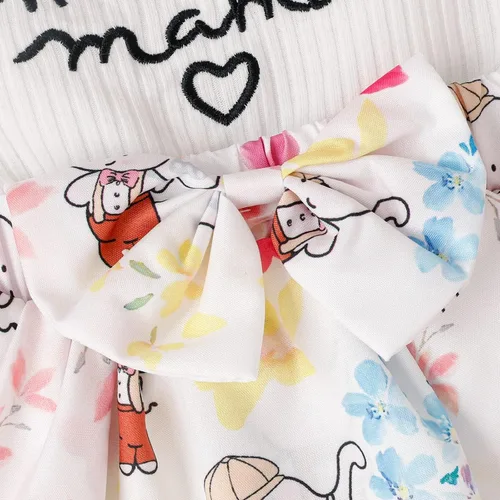 Miniatura 6 de Mameluco para bebé recién nacido, con estampado de letras y lazo, estampado floral, para niña de 0 a 18 meses