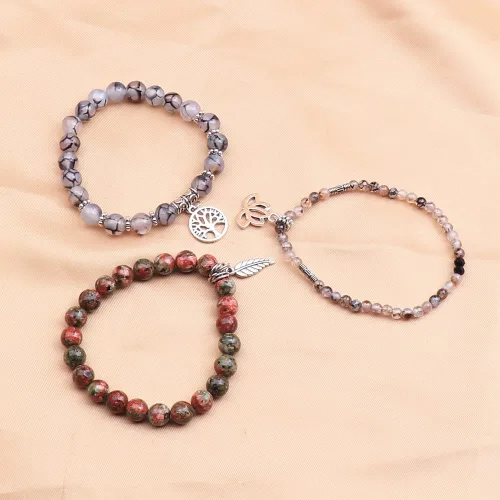 Miniatura 3 de UEUC - Pulseras Reiki, apilables, de piedras curativas, cristales, con dije del árbol de la vida, yoga y hoja de loto, contra la ansiedad