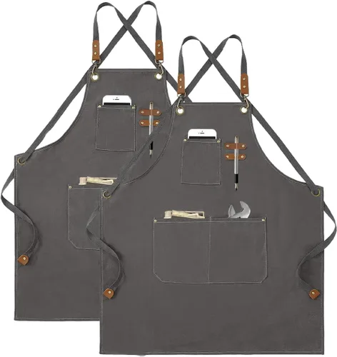Miniatura 10 de Delantales para mujeres y hombres con bolsillos, 2 piezas, impermeable, para estilista, lino, barbacoa, herramienta de lona para adultos, delantal