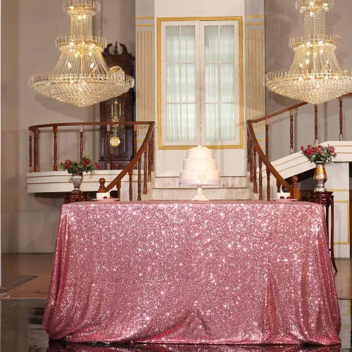Miniatura 150 de PartyDelight Mantel de lentejuelas redondo de 50 pulgadas, color dorado claro, adorno de mesa para decoración de bodas, fiestas, cumpleaños