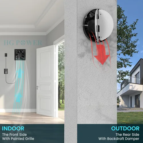 Miniatura 7 de HG Power Ventilador de escape de 6 pulgadas con controlador de velocidad, ventilador de pared de 308 CFM para cocina, baño, extractor de metal