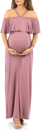 Miniatura 2 de Mother Bee Maternity - Vestido de maternidad con volantes y hombros descubiertos