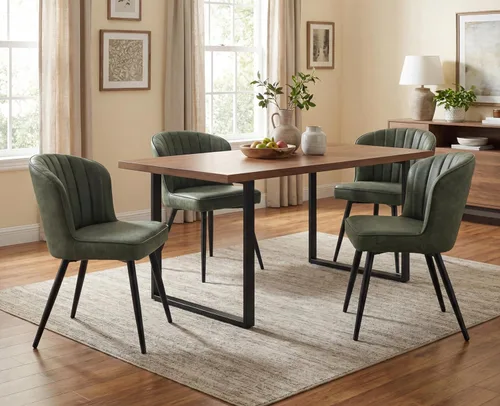 Miniatura 12 de EALSON Juego de 2 sillas de comedor modernas, asiento tapizado de piel sintética marrón con respaldo curvado y patas de metal, silla auxiliar sin PU
