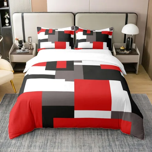 Miniatura 7 de Funda de edredón geométrica 100% algodón, tamaño individual, juego de ropa de cama de retazos, verde, negro, gris, blanco, retro, estética, rústica