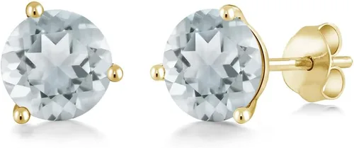 Miniatura 52 de Gem Stone King Aretes de oro de 14 quilates, 0.236 in, piedra natal redonda, Martini, 3 puntas, aretes de oro para mujer