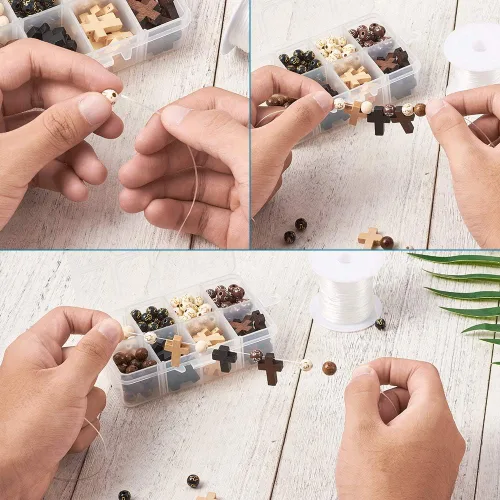 Miniatura 4 de KISSITTY Kit de rosario para hacer rosario, cuentas de rosario de 0.315 in de Pascua, redondas, de madera, acrílico, cruz, espaciadores, cruz