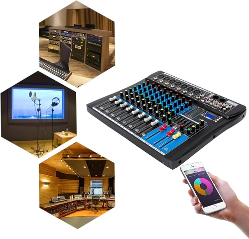 Miniatura 6 de Mezclador en vivo negro, micfuns, mezclador de sonido estéreo profesional de 8 canales, Bluetooth USB, grabación de computadora, reproducción