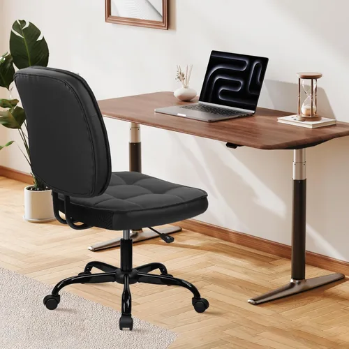 Miniatura 9 de CLATINA Silla de oficina en casa, sin brazos, con ruedas, ergonómica, de cuero, con respaldo bajo, altura ajustable, giratoria de 360°, silla