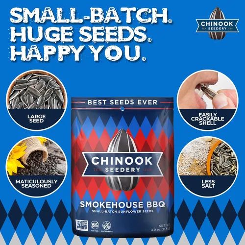 Miniatura 6 de Chinook Seedery Smokehouse BBQ Flavor 4 oz (paquete de 12) y muestra de 4 onzas (paquete de 6) Combo – Semillas de girasol jumbo tostadas – Snacks