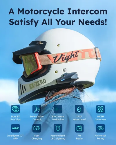 Miniatura 2 de ASMAX S1 - Auriculares Bluetooth para motocicleta con control de voz inteligente, sistemas de comunicación de casco de malla, cancelación