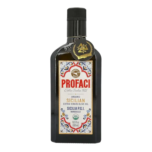 Profaci Aceite de oliva virgen extra orgánico siciliano, 16.9 onzas líquidas, aceitunas 100% biancolilla, AOVE italiano prensado en frío, origen