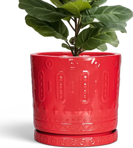 Miniatura 43 de Maceta de Cerámica Eightpot - Maceta de 20 cm para Interior con Agujeros de Drenaje y Platillo, Maceta Redonda para Exterior, Maceta Moderna de Azul