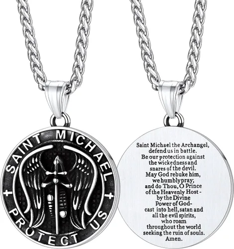 Miniatura 18 de FaithHeart Collar de San Miguel, acero inoxidable, chapado en oro de 18 quilates, amuleto colgante de San Miguel Arcángel para hombres y mujeres