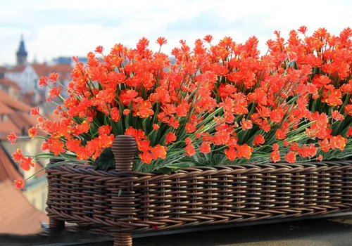 Miniatura 7 de 4 paquetes de flores artificiales, vegetación artificial falsa, resistente a los rayos UV, no se decolora, plantas de plástico sintético para ramo