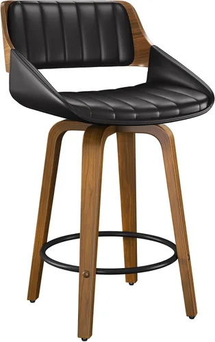 Miniatura 17 de Juego de taburetes de bar de 1, taburetes de bar giratorios de 26" de altura de mostrador con respaldo y patas de madera curvada de nogal, sillas