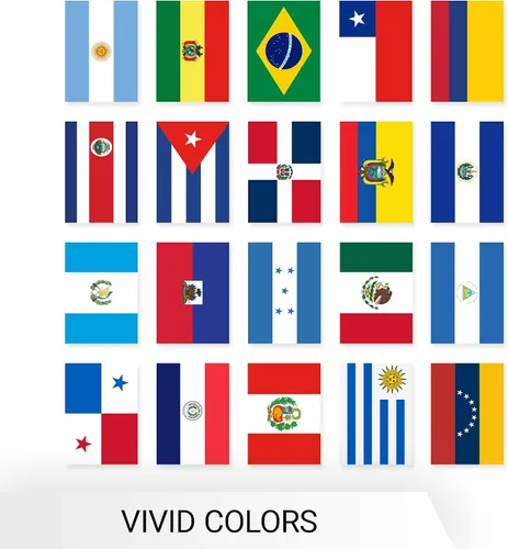 Miniatura 8 de G128 Bandera de América Latina con los 20 países Bandera de 12 x 18 pulgadas, cuerda completa de 30 pies Poliéster 150D impreso, decoraciones