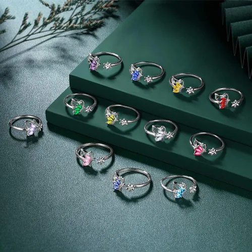 Miniatura 4 de 925 Sterling Silver Birthstone Butterfly Jewelry Women Crystal Animal Cute Butterflies Birthday NecklaceEarringRingBracelet Sets Birth Stone