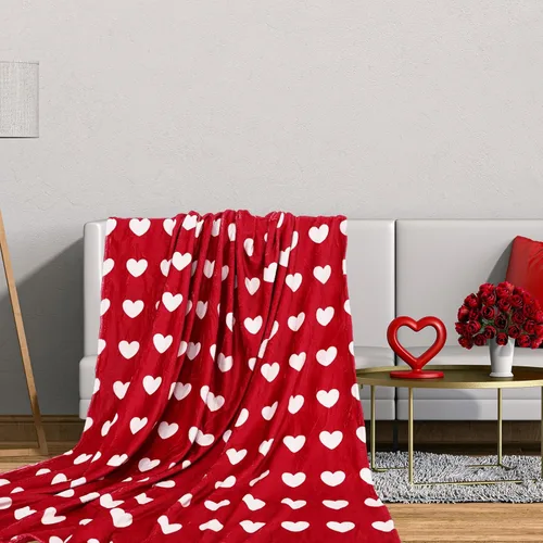 Miniatura 4 de JarThenaAMCS Manta para el día de San Valentín, con estampado de corazón rojo, manta romántica decorativa de franela suave y acogedora para mamá