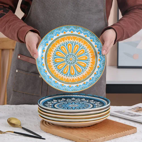 Miniatura 4 de Juego de 6 platos llanos de cerámica resistentes a los arañazos de 10 pulgadas, aptos para lavavajillas y microondas, platos de pasta, plato de Boho