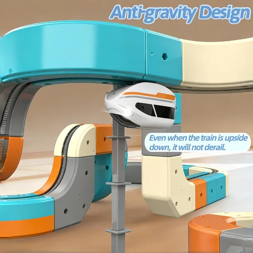 Miniatura 6 de Juego de tren eléctrico 3D para niños, pista de carreras de gravedad mágica con aprendizaje STEM, cubos y bloques flexibles, juguete para niños