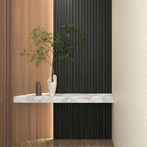 Miniatura 5 de Art3d Paneles de pared de madera de listones para decoración de interiores y techos, paquete de 4 piezas + 1 moldura final, tamaño 108 x 5.7 Negro