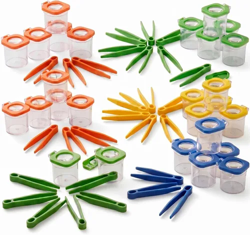 Halloscume Paquete de 20 unidades de visor de insectos para niños con pinzas, explorador, juego de contenedores para atrapar insectos para insectos,