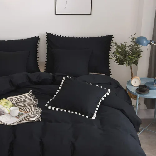 Miniatura 4 de Softta Euro Sham Covers - Juego de 2 fundas de almohada de 26 x 26 pulgadas con pompón negro, estilo étnico, vintage, 100% algodón puro, fundas