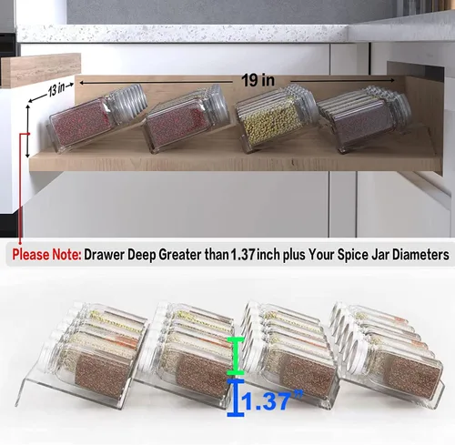 Miniatura 4 de Jadehom Organizador de cajones de especias de 19 x 13 pulgadas, 4 niveles de acrílico transparente expandible en cajón, bandeja de inserción