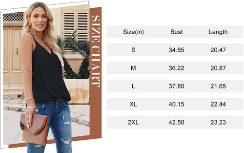 Miniatura 4 de BWQ Camiseta sin mangas con tirantes delgados para mujer, sexy, cuello en V, informal, plisada, tallas S-2XL
