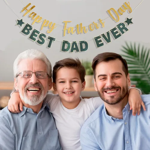 Miniatura 8 de Pancarta dorada con texto en inglés «Happy Father's Day» para el Día del Padre, decoración de fiesta del padre, guirnalda de fondo para el día
