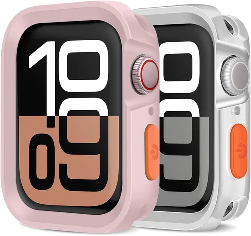 Miniatura 29 de Amizee Paquete de 2 fundas resistentes compatibles con Apple Watch Series 9/8/7 de 1.772 pulgadas, SE 3/2/1 Series 6/5/4 de 1.732 pulgadas, TPU