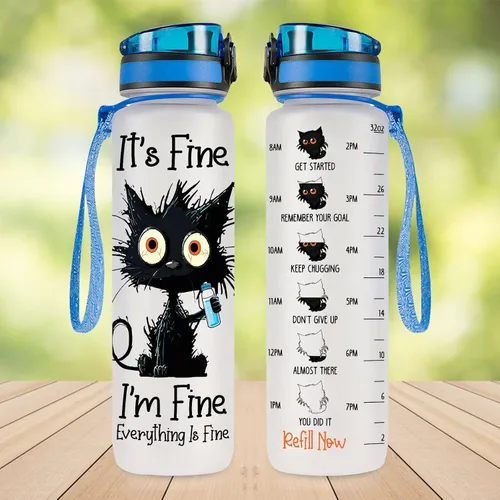 Miniatura 2 de 34HD Crazy Cat Botella de Agua 32 oz Plástico Tritan, Its Fine Everything Is Fine Botella de Agua, Regalos Divertidos de Cumpleaños Día