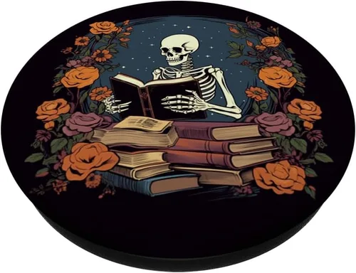 Miniatura 2 de Bibliotecario esqueleto gótico gótico gótico amante de la lectura de libros PopSockets intercambiables PopGrip