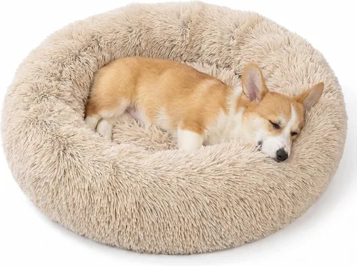 Miniatura 23 de SAVFOX Camas calmantes de felpa para perros, cama de perro de dona para perros pequeños, tamaño mediano, grande y extragrande, cómoda cama para Beige