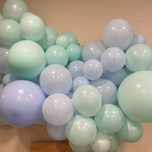 Miniatura 3 de Globos azules y verdes, juego de 60 globos azul claro verde menta con confeti dorado y globos dorados metálicos, globos pasteles azul bebé verde