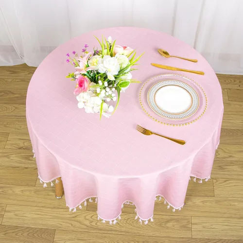 Miniatura 4 de ShinyBeauty Mantel Redondo Rosa Bebé de 55 Pulgadas Mantel Gingham Rosa a Cuadros Mantel de Mesa de Algodón para Mesa Redonda Mantel a Cuadros Rosa