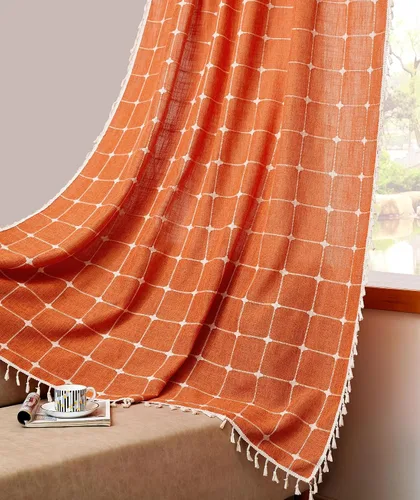 Cortinas bohemias de otoño para dormitorio, 84 pulgadas, modernas, de lino y algodón, color naranja, con borlas rústicas, paneles de cortina para