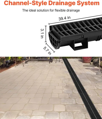Miniatura 2 de VEVOR Sistema de Drenaje de Trinchera Paquete de 3, Drenaje de Canal con Rejilla de Plástico 5.7 x 3.1 pulgadas Zanja de Drenaje HDPE, Vía de Agua