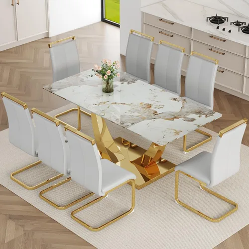 Miniatura 64 de Mesa de comedor moderna para mesa de comedor de mármol sintético de 4/6, 63 pulgadas, mesa de cocina rectangular, mesa de cocina y comedor de fácil