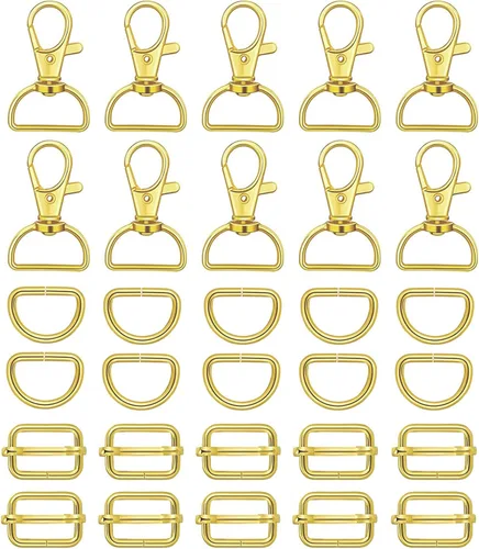Miniatura 4 de WAFJAMF Anillo de gancho de metal a granel 30 piezas, hebilla de cierre giratorio y anillo en D no soldado, 10 piezas, hebilla rectangular ajustable
