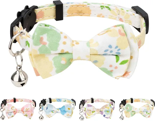 Miniatura 7 de Collar de gato Campana Pajarita Gatito Seguridad Breakaway Flower Kimino Sakura Cake Patrón de dibujos animados Kitty Boy Girl Pet Flower - Azul