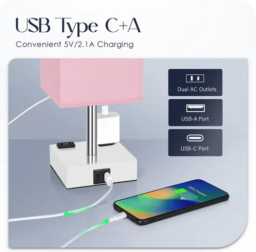 Miniatura 3 de Lámpara de mesita de noche con puertos USB - Lámpara de mesa con control táctil para dormitorio con puertos de carga USB C+A y tomas de corriente