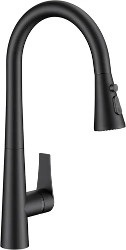FORIOUS Grifo de cocina negro alto con rociador extraíble, grifo clásico de acero inoxidable de arco alto para fregadero de cocina, mango único, 3