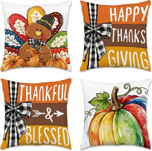 Miniatura 7 de pinata Juego de 4 fundas de almohada de otoño de 18 x 18 pulgadas, almohadas decorativas de otoño para sofá, hogar y exterior, decoración de otoño