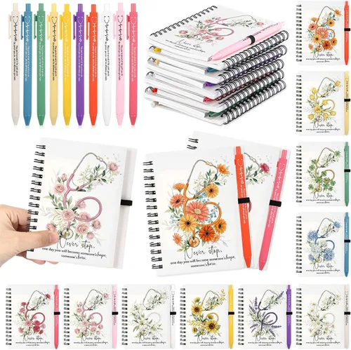 Miniatura 8 de Honoson 30 Juegos de Cuadernos en Espiral, Regalos de Agradecimiento para Empleados, Diarios Inspiracionales con Bolígrafos de Bambú Retráctiles a